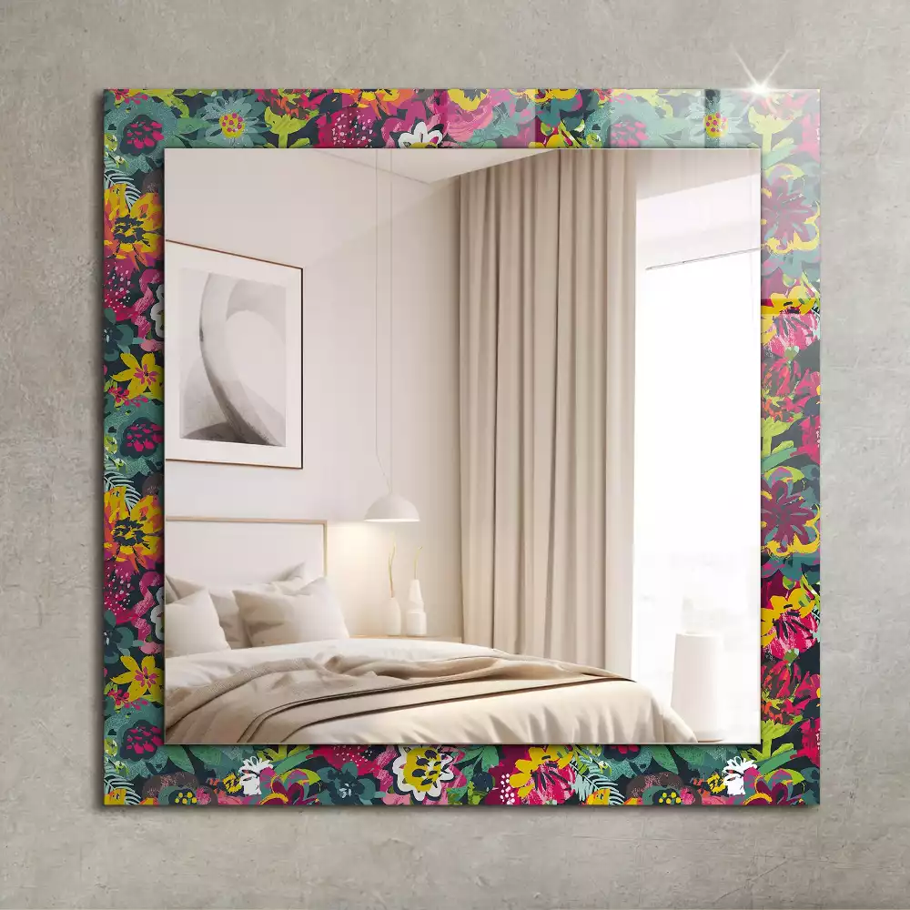 Miroir rectangulaire avec cadre imprimé motifs floraux violets