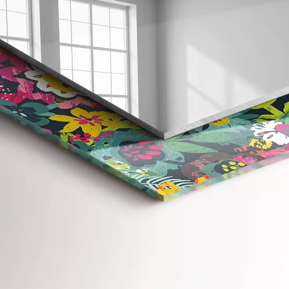 Miroir rectangulaire avec cadre imprimé motifs floraux violets