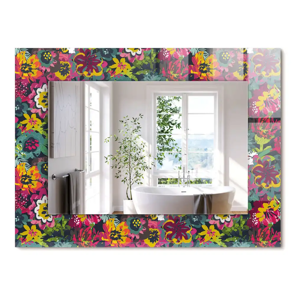 Miroir rectangulaire avec cadre imprimé motifs floraux violets