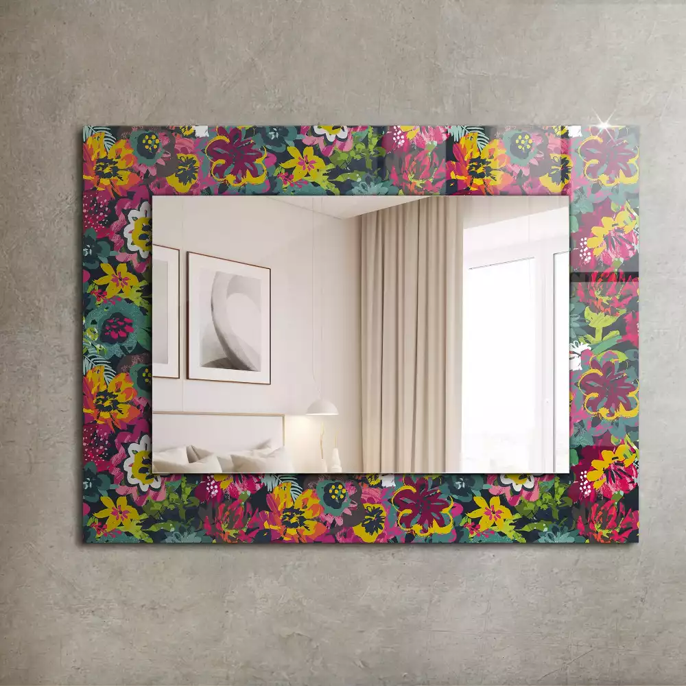 Miroir rectangulaire avec cadre imprimé motifs floraux violets