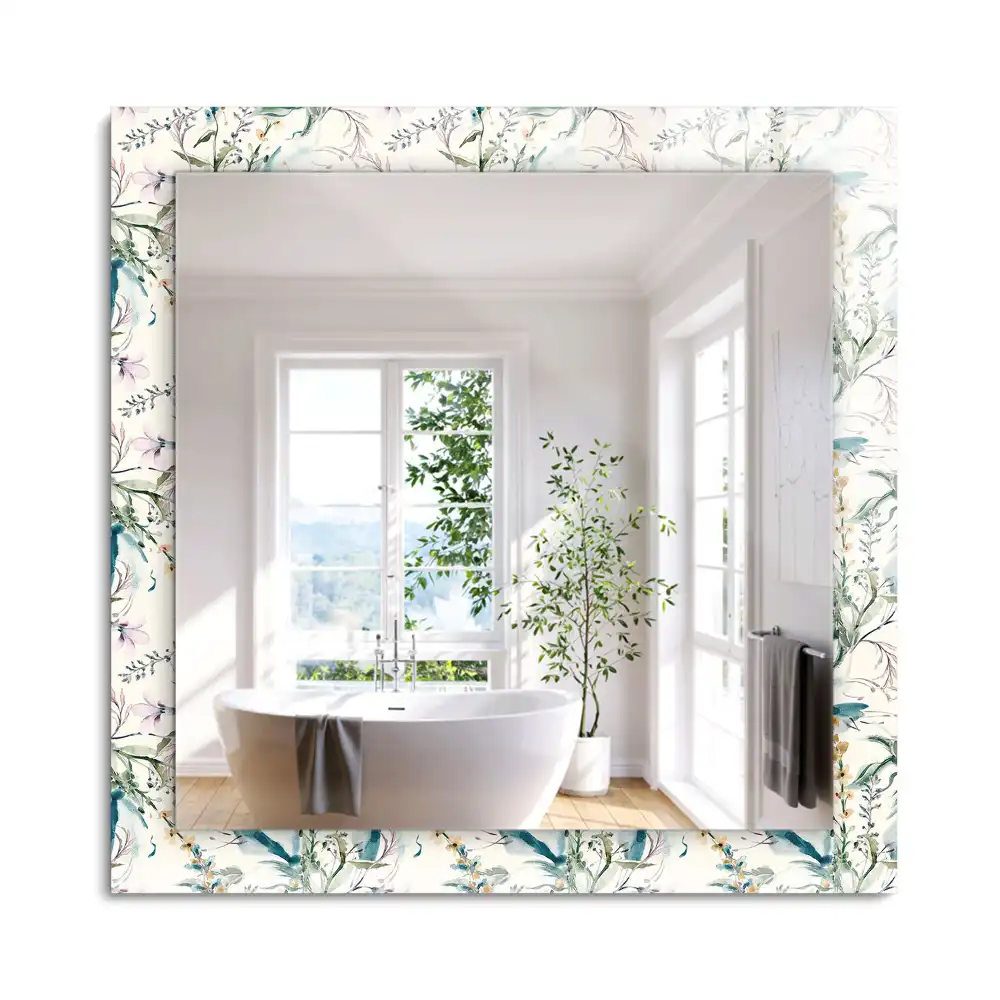 Miroir rectangulaire à cadre imprimé motif floral en aquarelle
