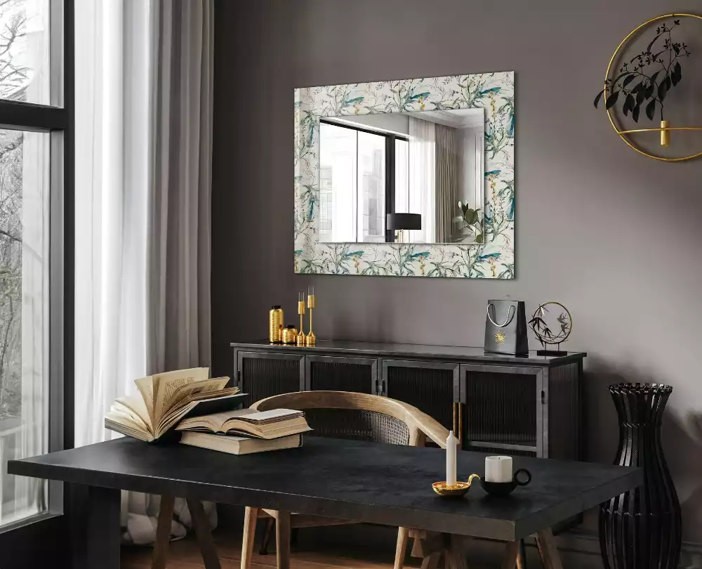 Miroir rectangulaire à cadre imprimé motif floral en aquarelle