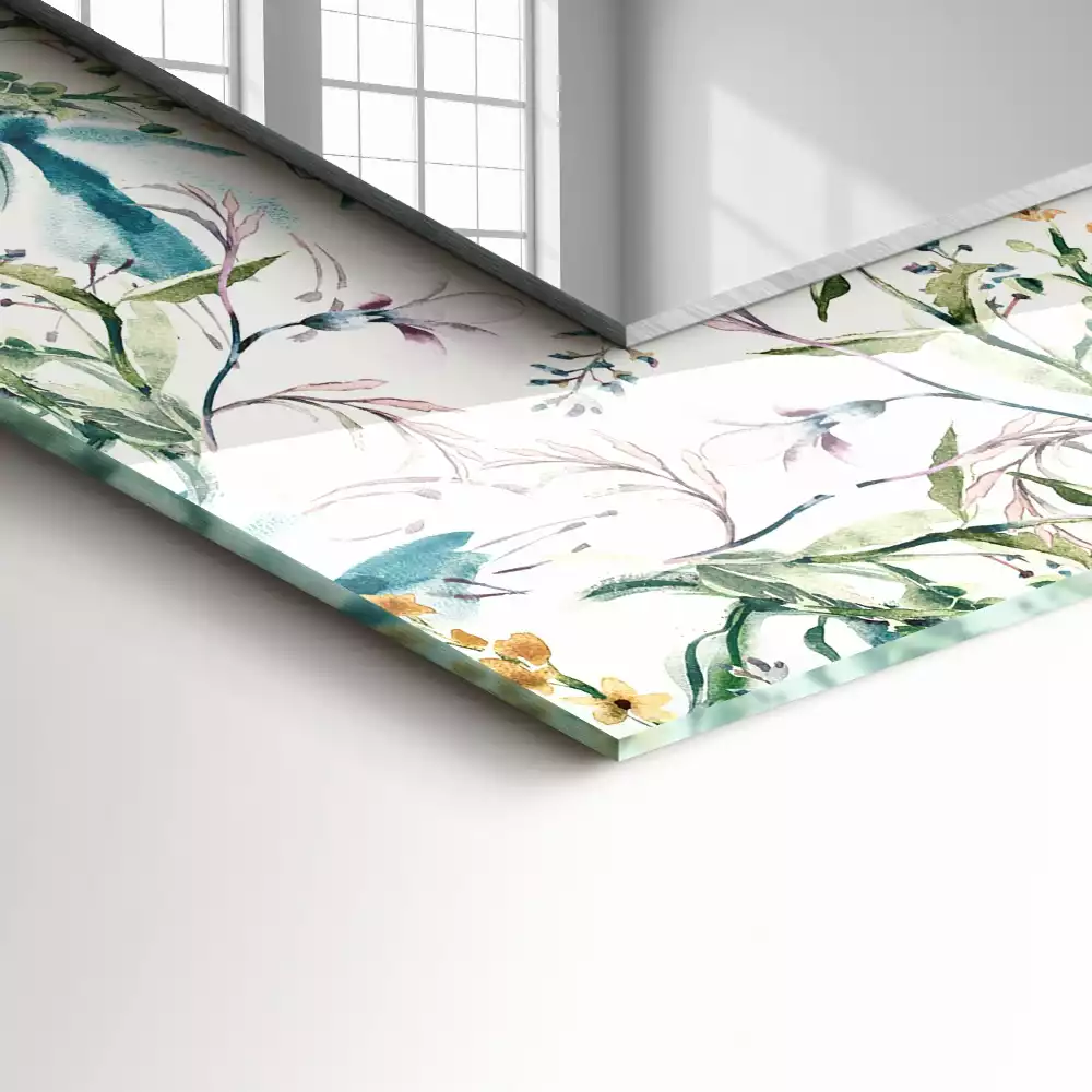 Miroir rectangulaire à cadre imprimé motif floral en aquarelle