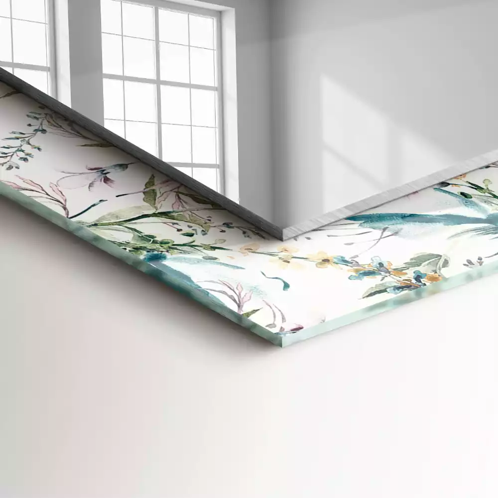 Miroir rectangulaire à cadre imprimé motif floral en aquarelle