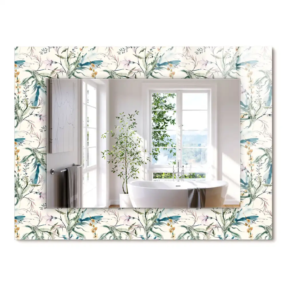 Miroir rectangulaire à cadre imprimé motif floral en aquarelle