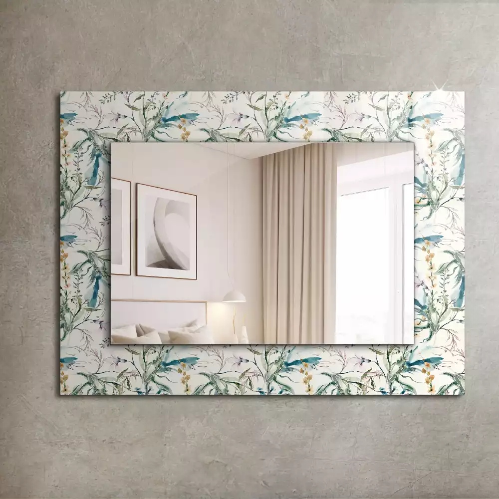 Miroir rectangulaire à cadre imprimé motif floral en aquarelle