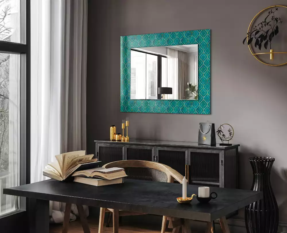 Miroir rectangulaire décoratif motif géométrique vert