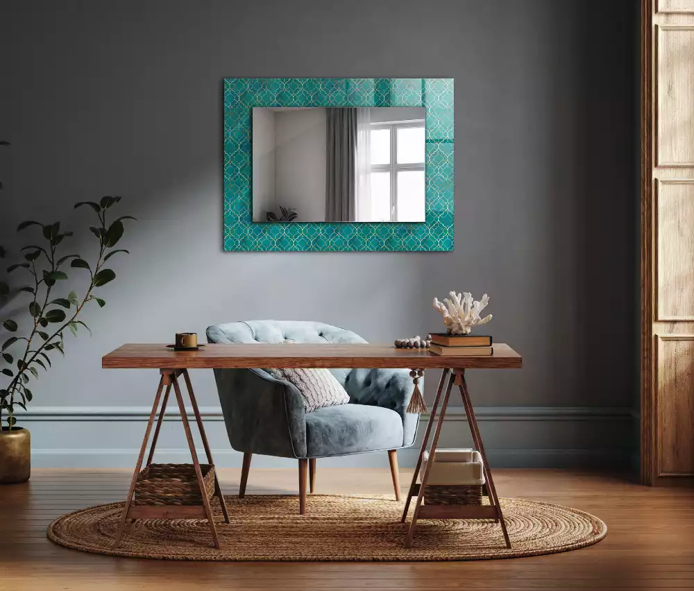 Miroir rectangulaire décoratif motif géométrique vert
