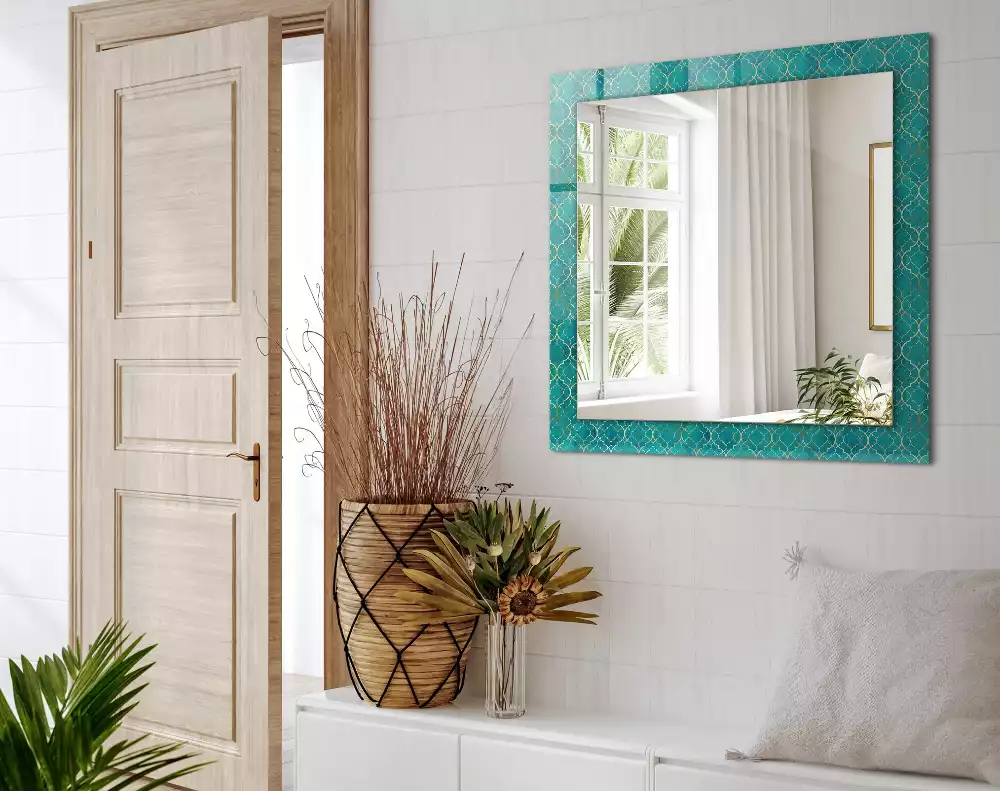 Miroir rectangulaire décoratif motif géométrique vert