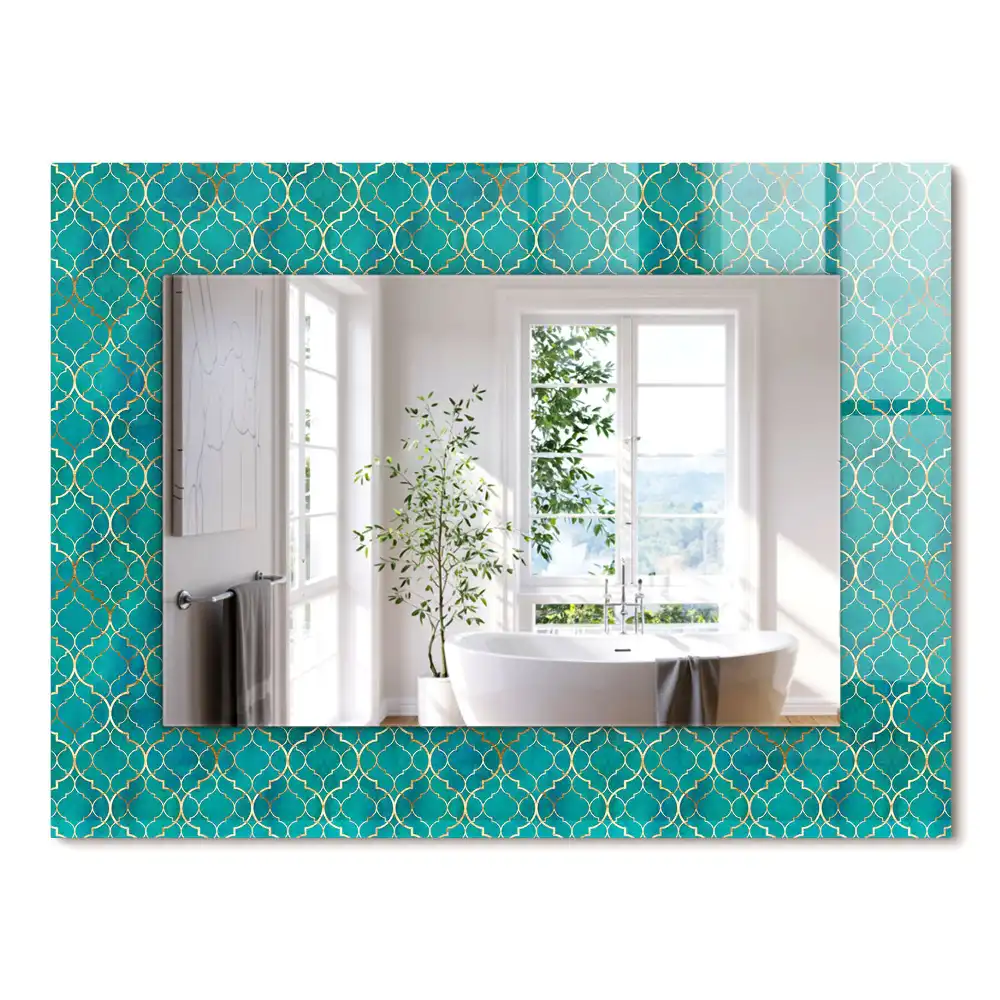 Miroir rectangulaire décoratif motif géométrique vert