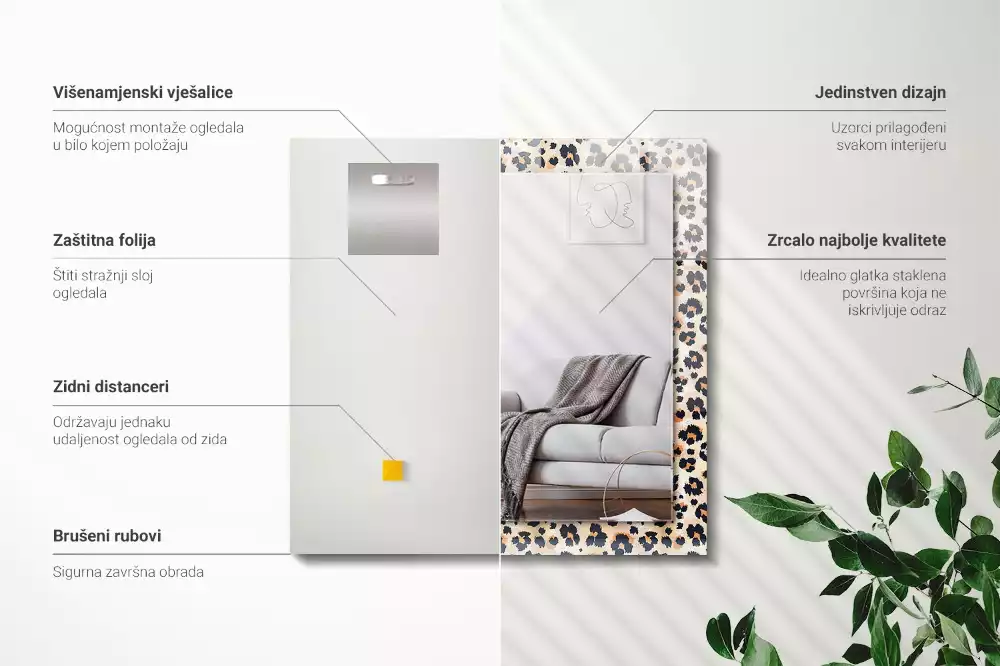 Miroir rectangulaire décoratif imprimé motif léopard