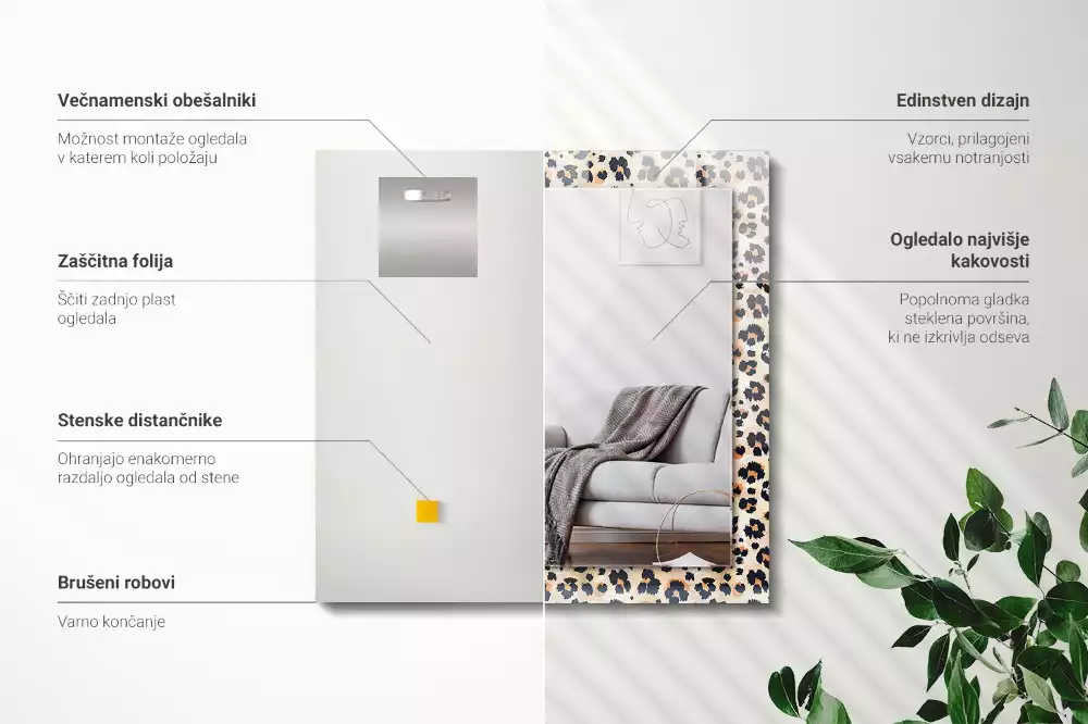 Miroir rectangulaire décoratif imprimé motif léopard