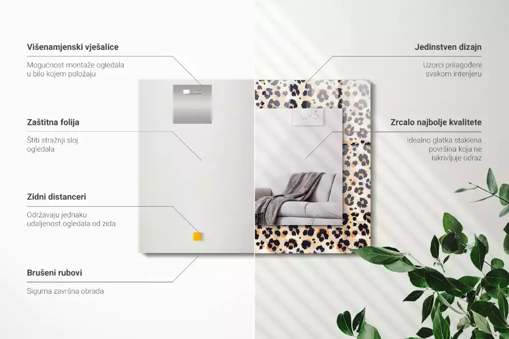 Miroir rectangulaire décoratif imprimé motif léopard