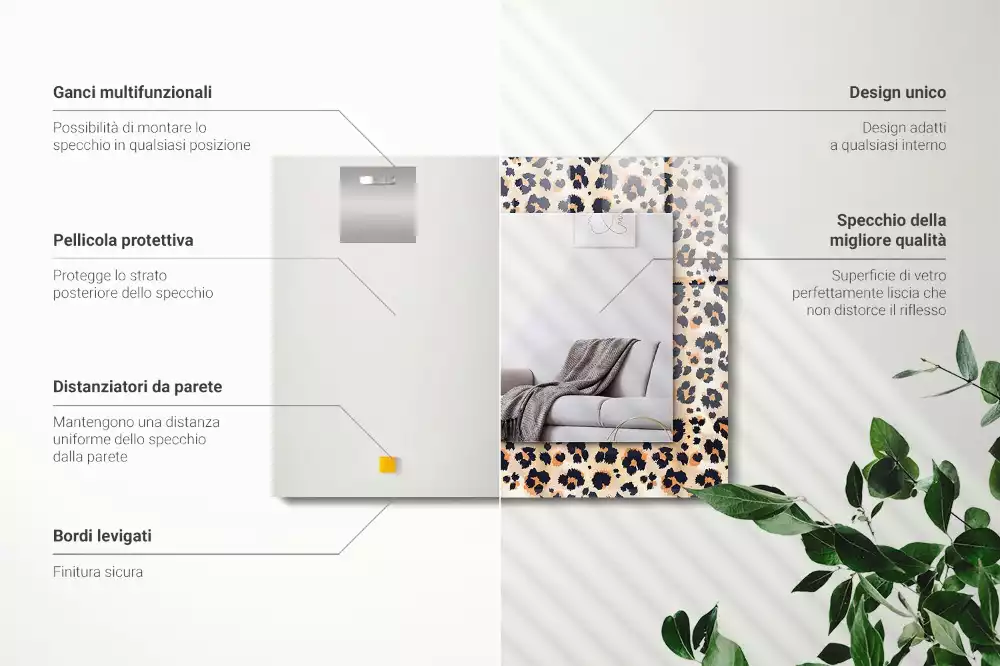 Miroir rectangulaire décoratif imprimé motif léopard