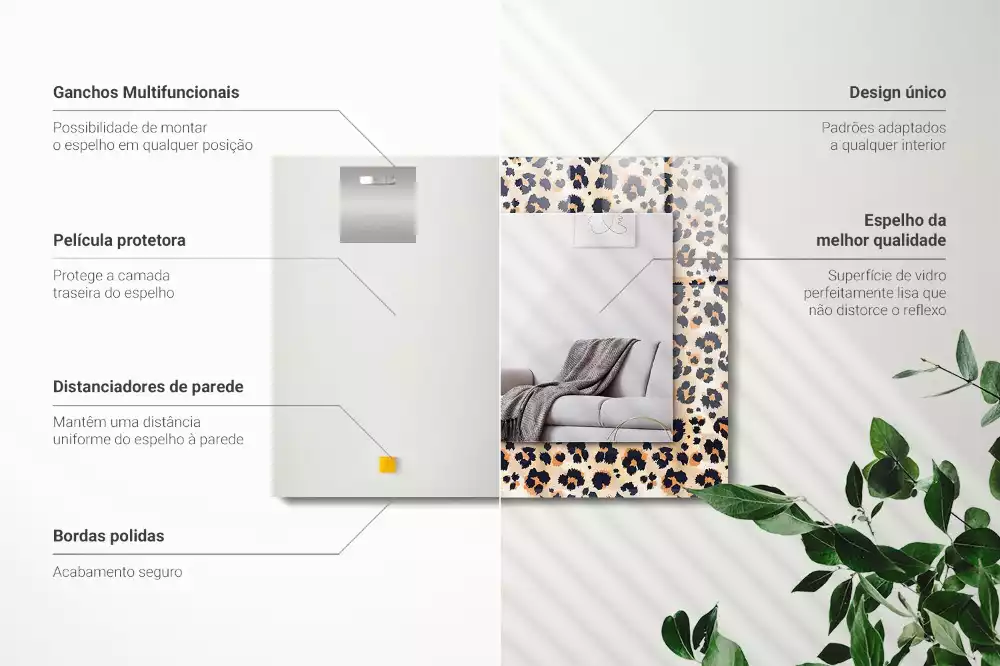 Miroir rectangulaire décoratif imprimé motif léopard
