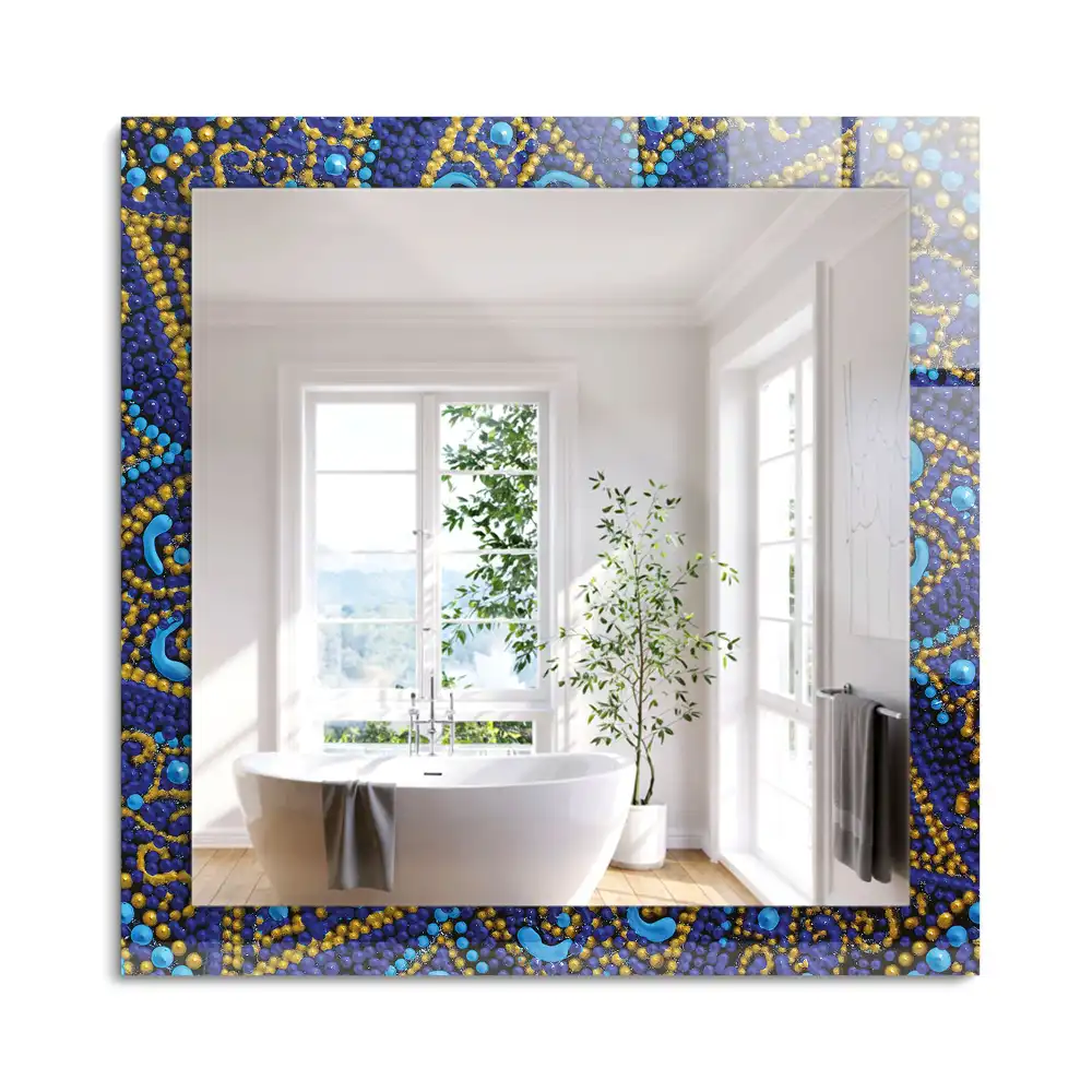 Miroir rectangulaire avec cadre imprimé mandala pointillé bleu clair