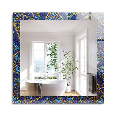 Miroir rectangulaire avec cadre imprimé mandala pointillé bleu clair