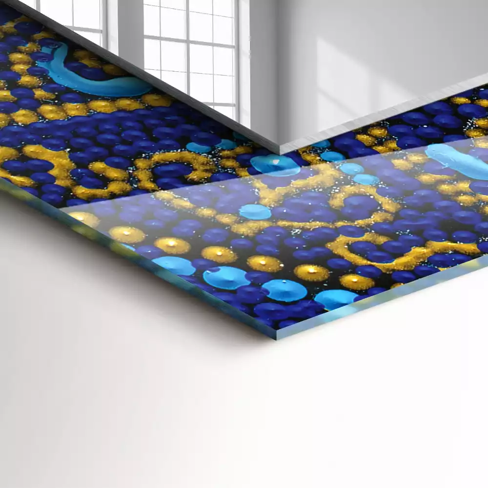 Miroir rectangulaire avec cadre imprimé mandala pointillé bleu clair