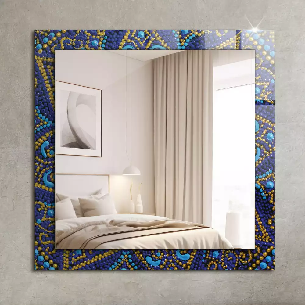 Miroir rectangulaire avec cadre imprimé mandala pointillé bleu clair