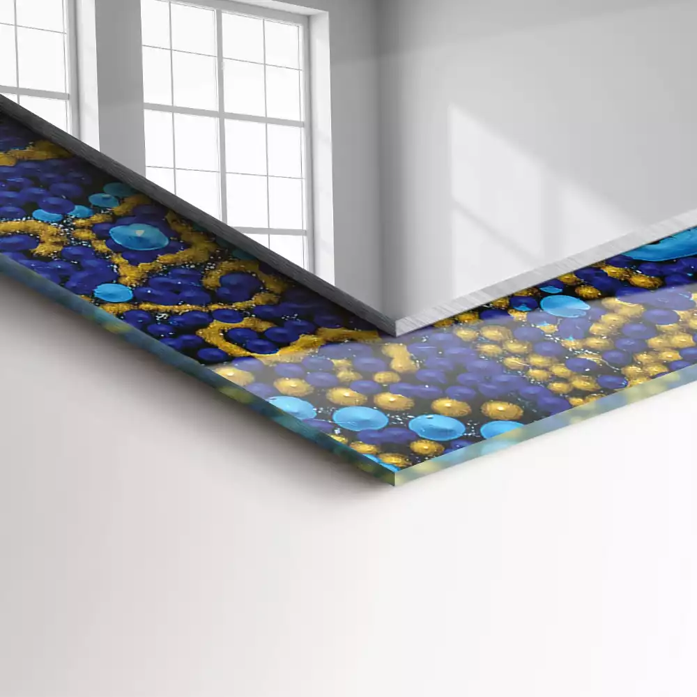 Miroir rectangulaire avec cadre imprimé mandala pointillé bleu clair