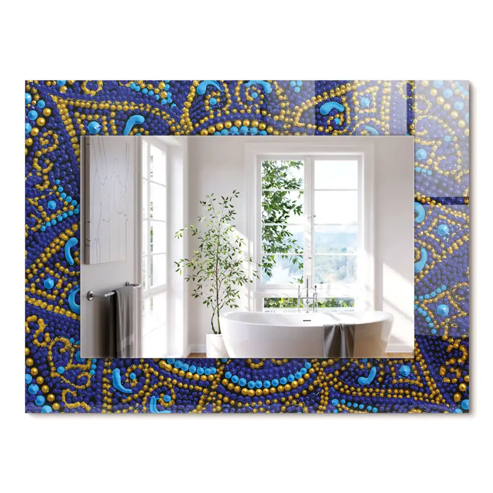 Miroir rectangulaire avec cadre imprimé mandala pointillé bleu clair