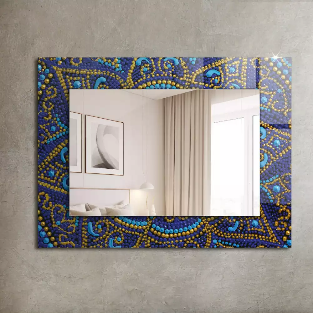 Miroir rectangulaire avec cadre imprimé mandala pointillé bleu clair