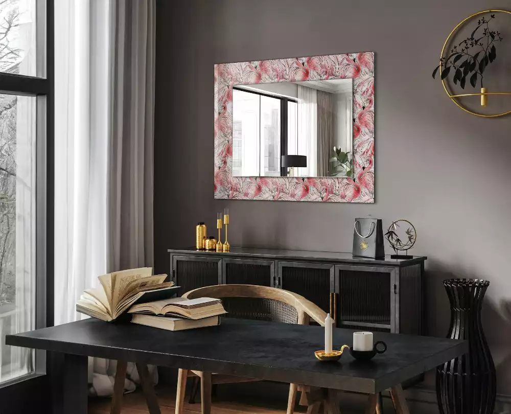 Miroir rectangulaire à cadre imprimé flamants roses