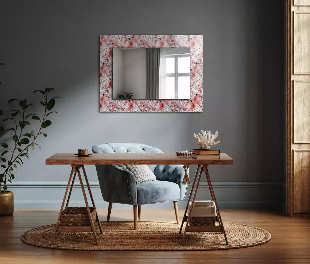 Miroir rectangulaire à cadre imprimé flamants roses