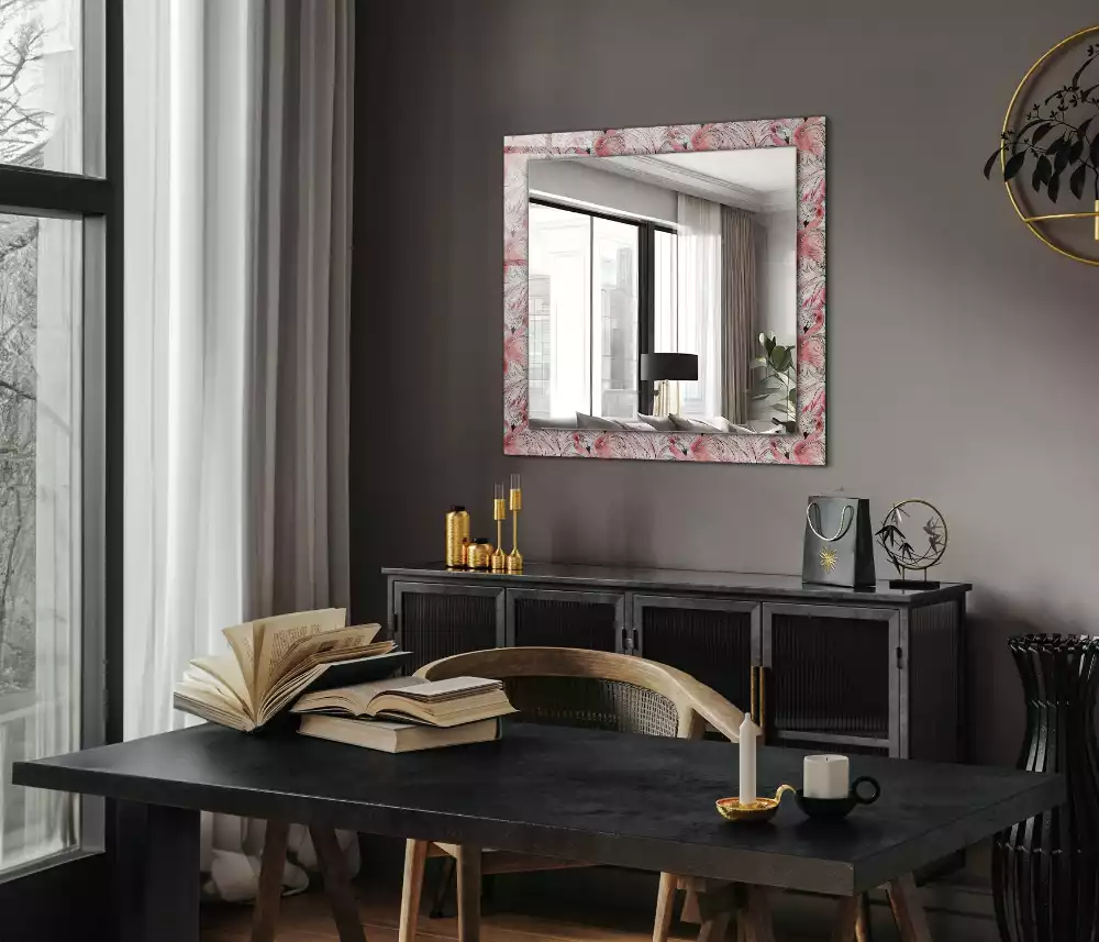 Miroir rectangulaire à cadre imprimé flamants roses