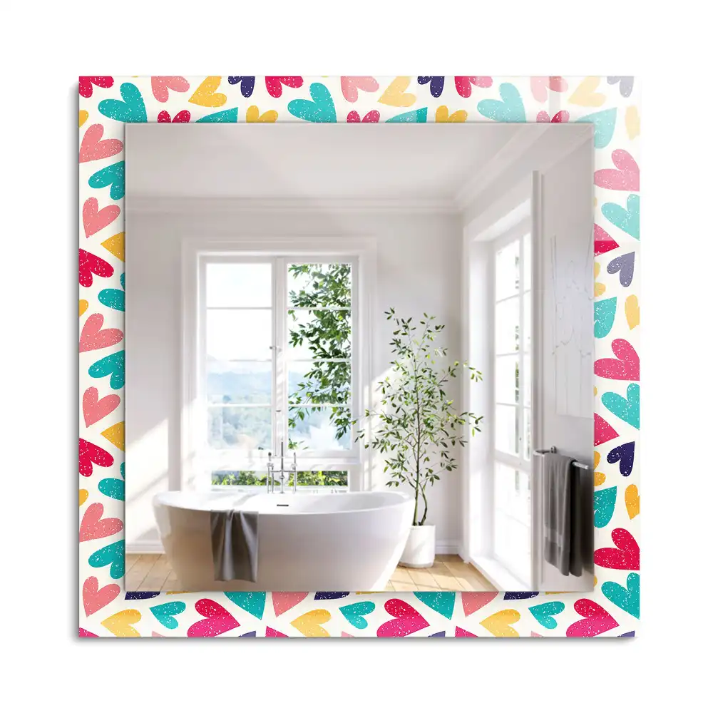 Miroir rectangulaire imprimé motif cœurs colorés