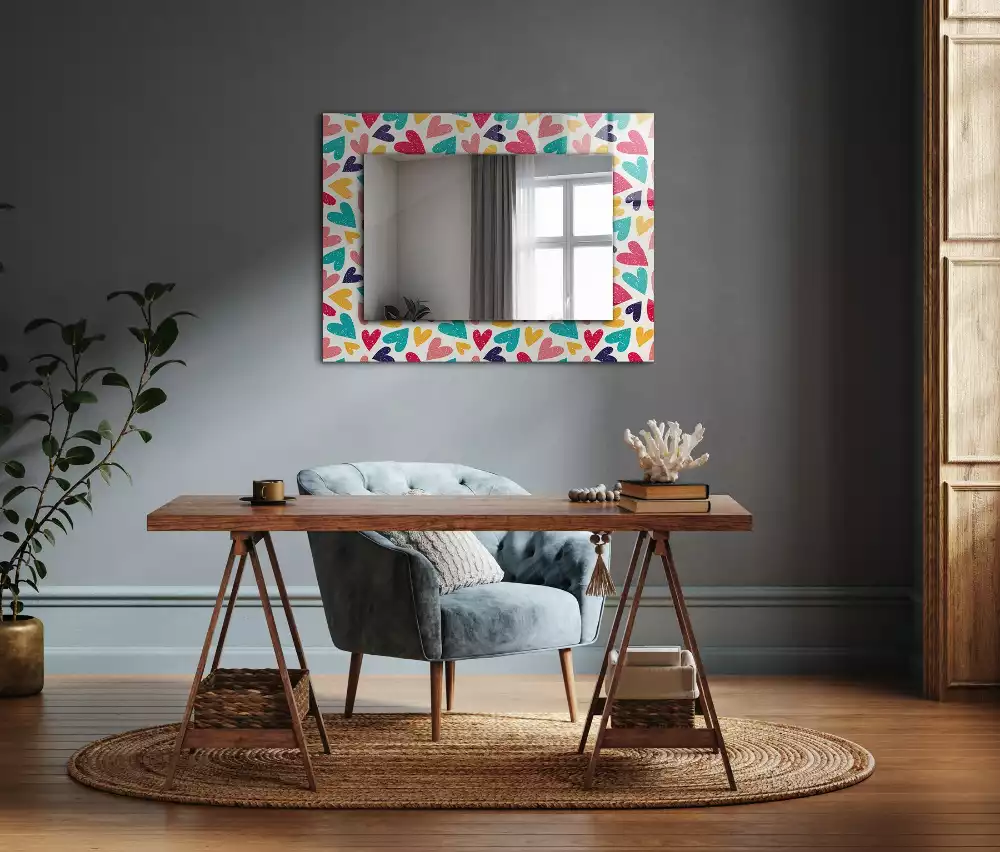Miroir rectangulaire imprimé motif cœurs colorés