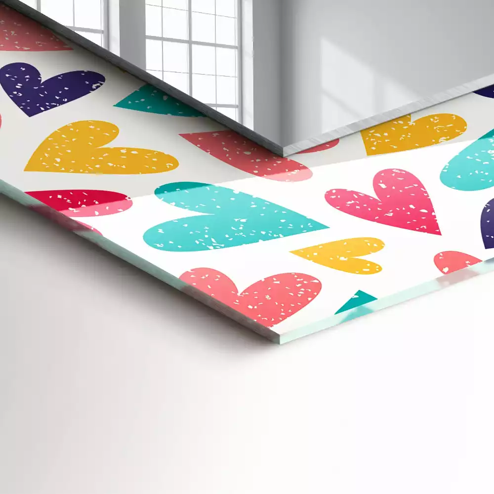 Miroir rectangulaire imprimé motif cœurs colorés