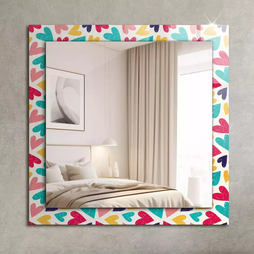 Miroir rectangulaire imprimé motif cœurs colorés