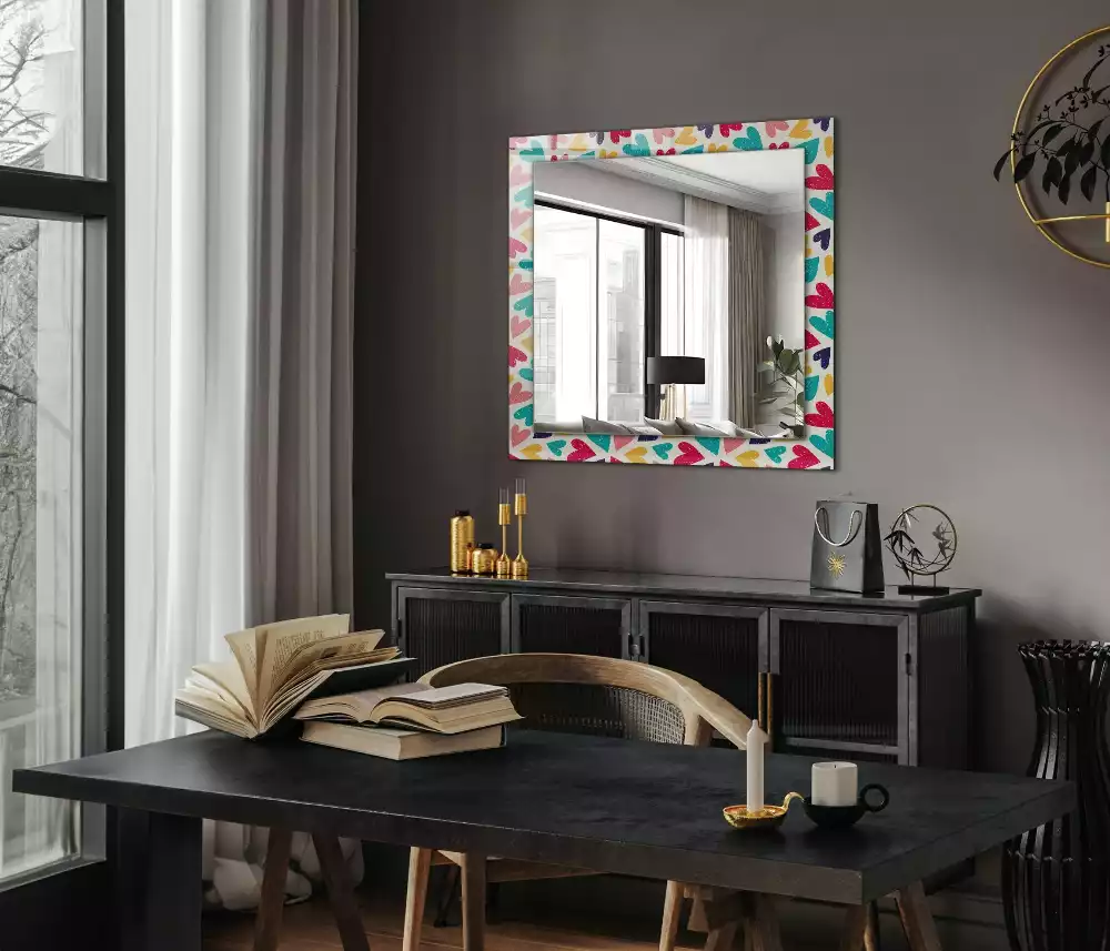 Miroir rectangulaire imprimé motif cœurs colorés