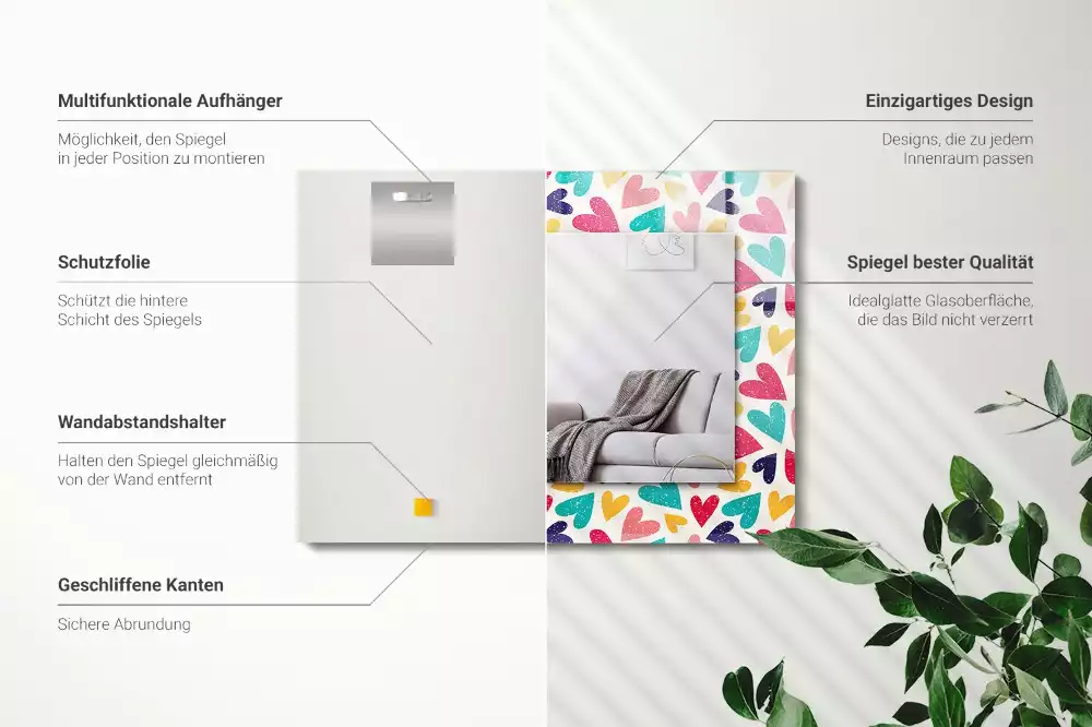 Miroir rectangulaire imprimé motif cœurs colorés