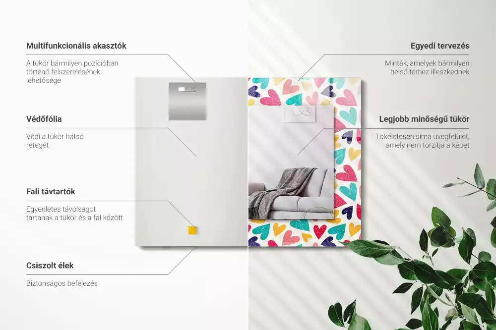Miroir rectangulaire imprimé motif cœurs colorés