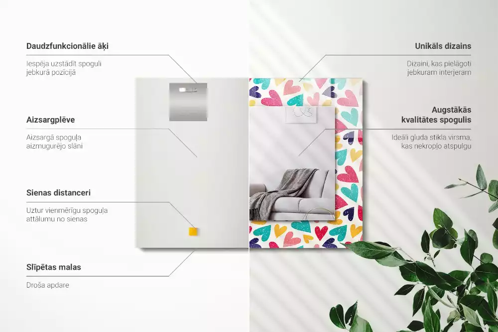 Miroir rectangulaire imprimé motif cœurs colorés
