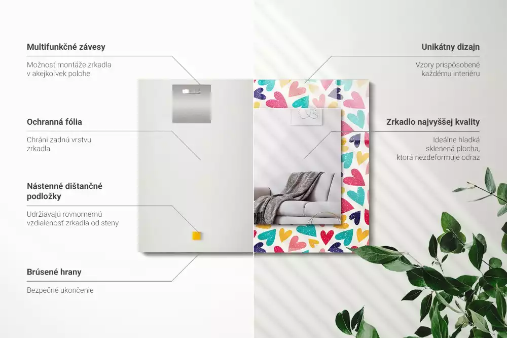 Miroir rectangulaire imprimé motif cœurs colorés