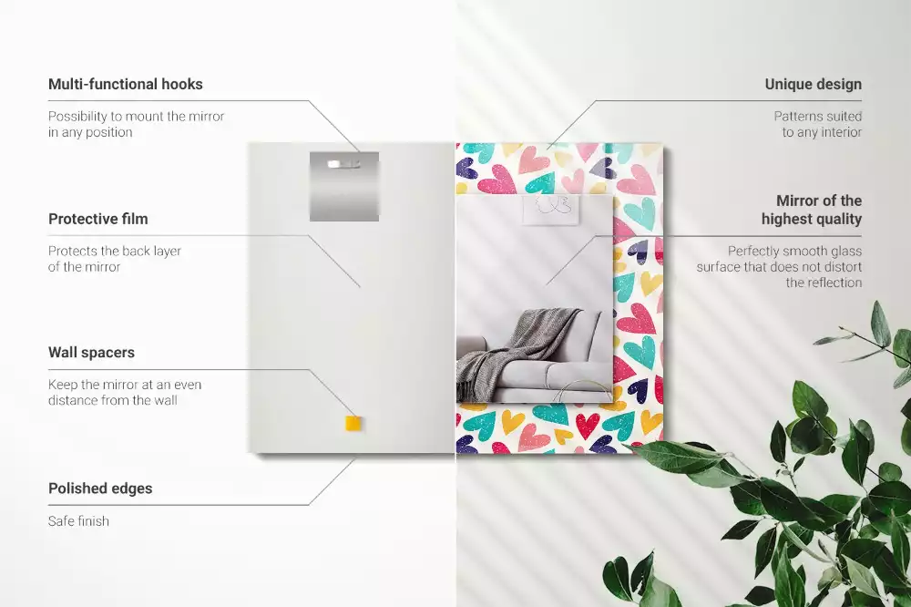 Miroir rectangulaire imprimé motif cœurs colorés