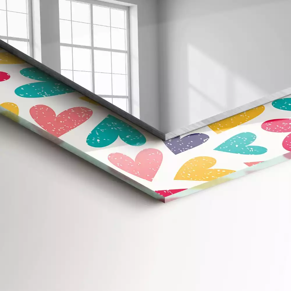 Miroir rectangulaire imprimé motif cœurs colorés
