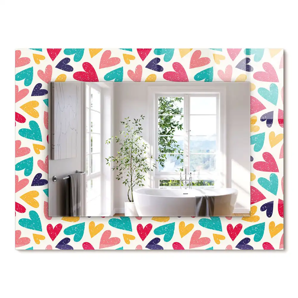 Miroir rectangulaire imprimé motif cœurs colorés