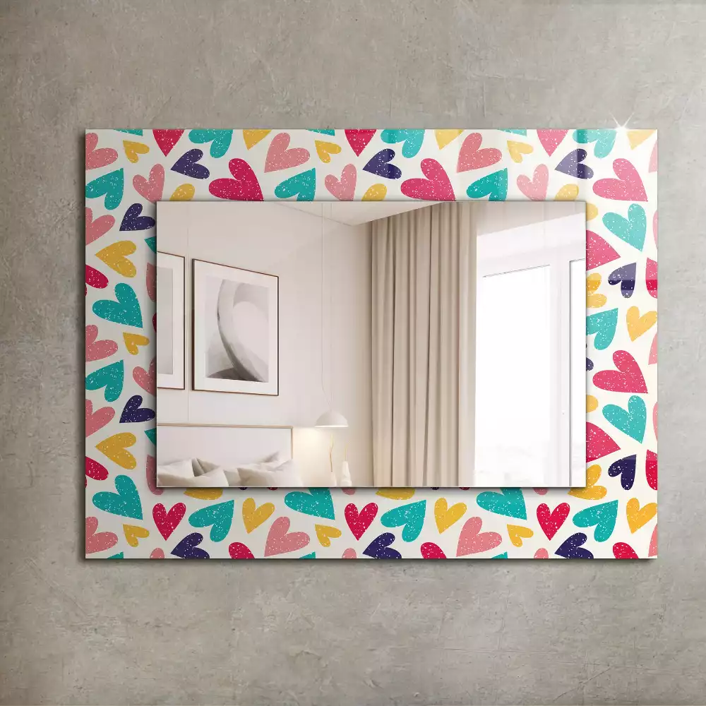Miroir rectangulaire imprimé motif cœurs colorés
