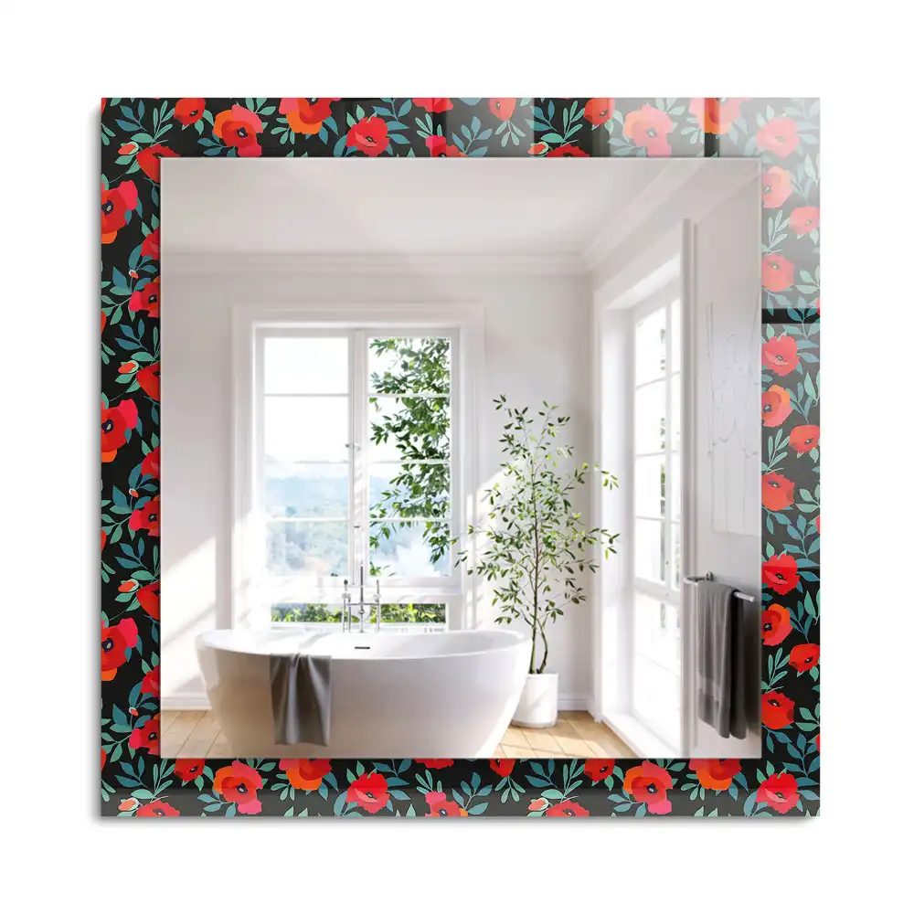 Miroir rectangulaire décoratif imprimé coquelicots