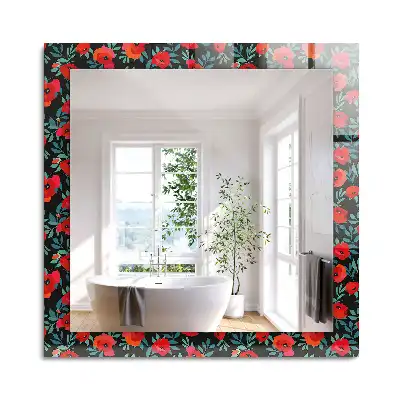 Miroir rectangulaire décoratif imprimé coquelicots