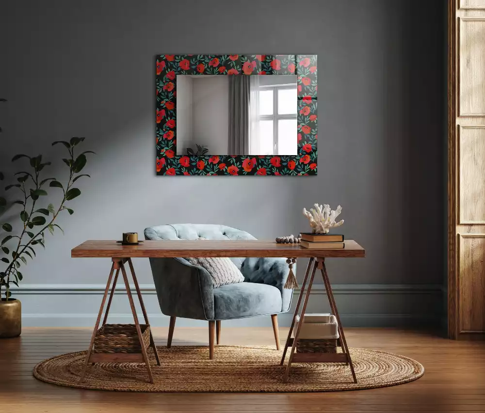 Miroir rectangulaire décoratif imprimé coquelicots