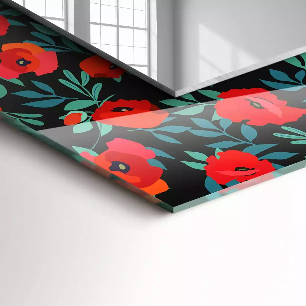 Miroir rectangulaire décoratif imprimé coquelicots