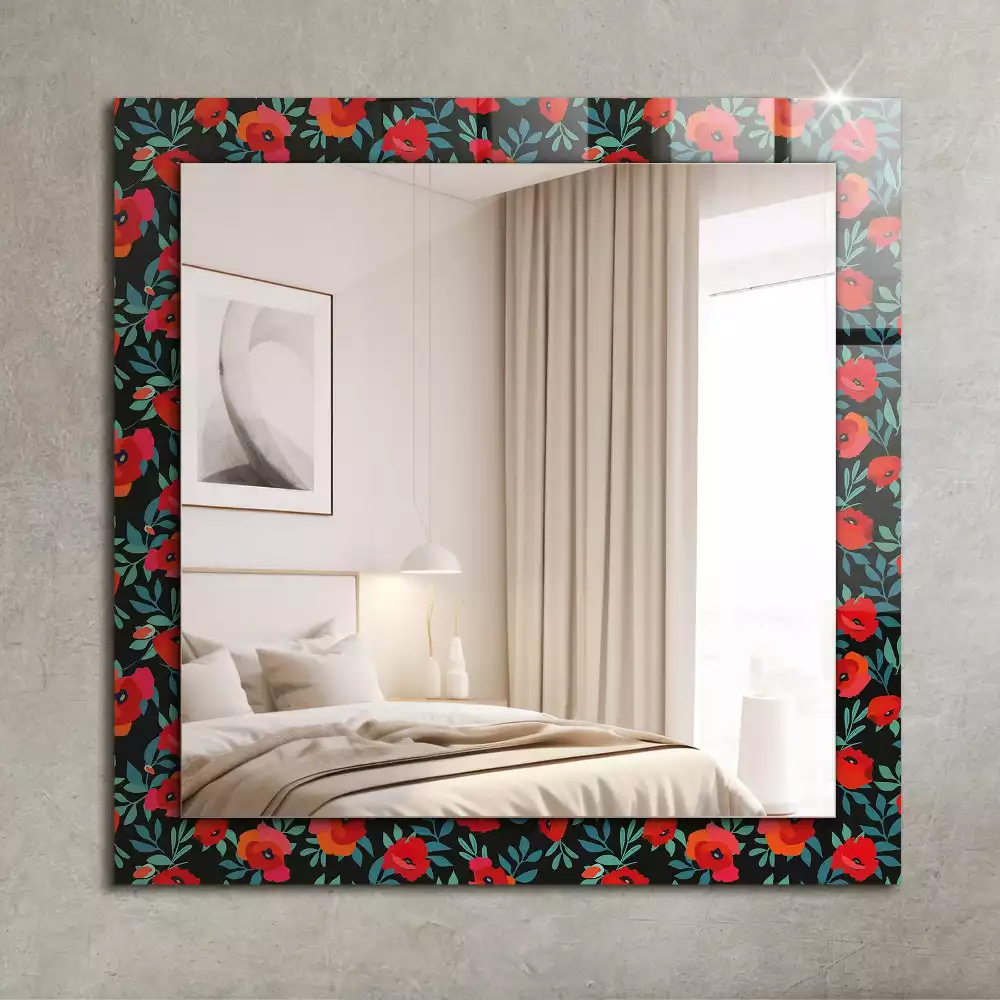 Miroir rectangulaire décoratif imprimé coquelicots