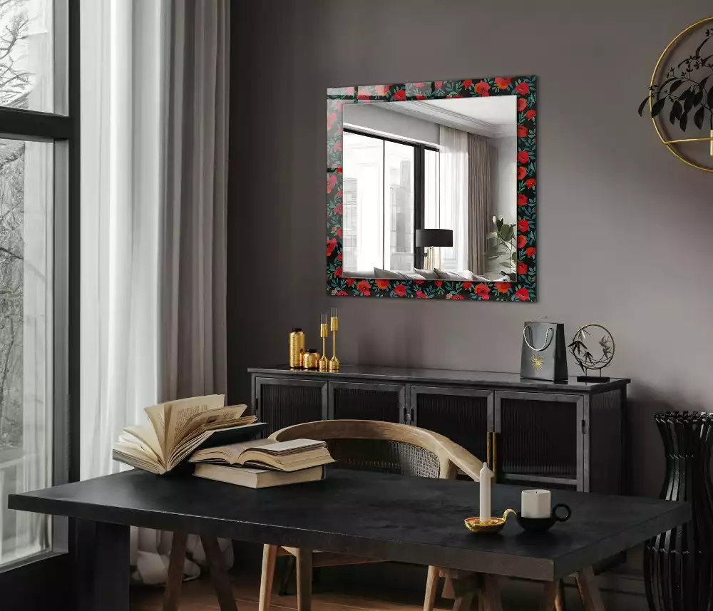 Miroir rectangulaire décoratif imprimé coquelicots