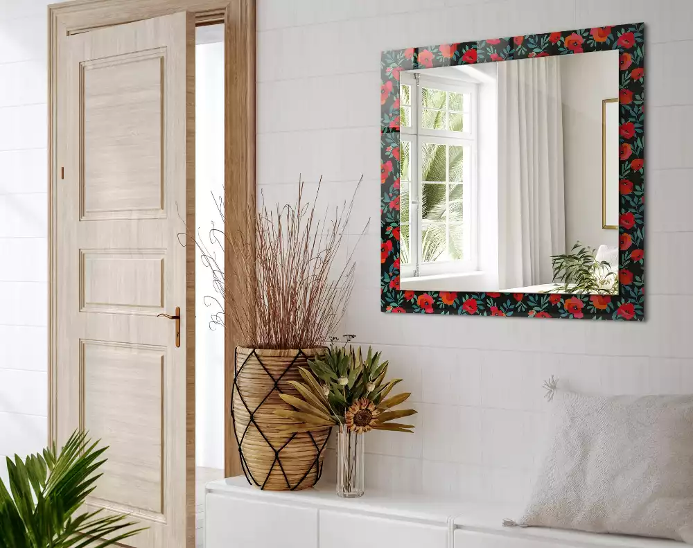 Miroir rectangulaire décoratif imprimé coquelicots
