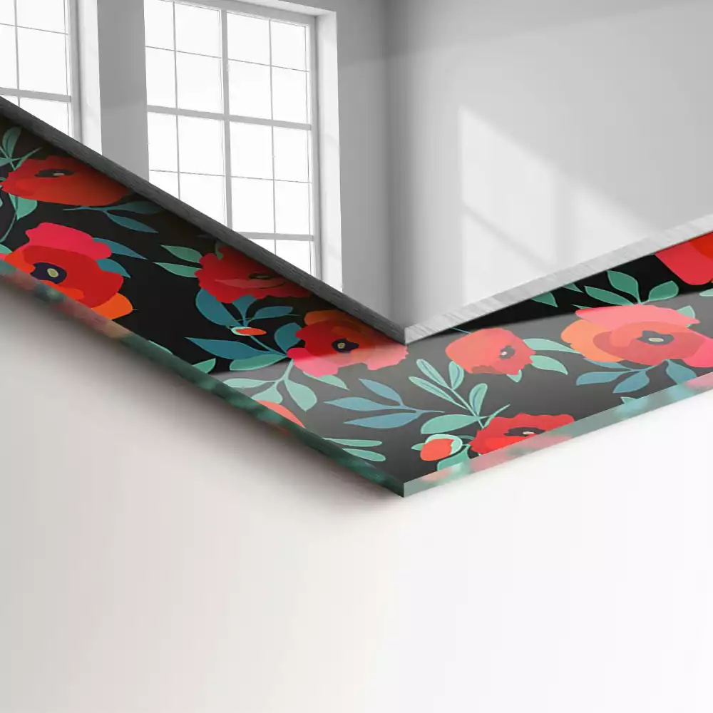 Miroir rectangulaire décoratif imprimé coquelicots